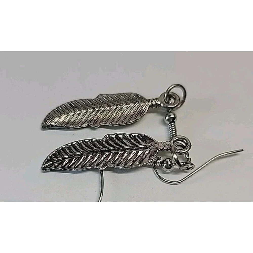 Navajo‎ Silver Dangle Feather Earrings